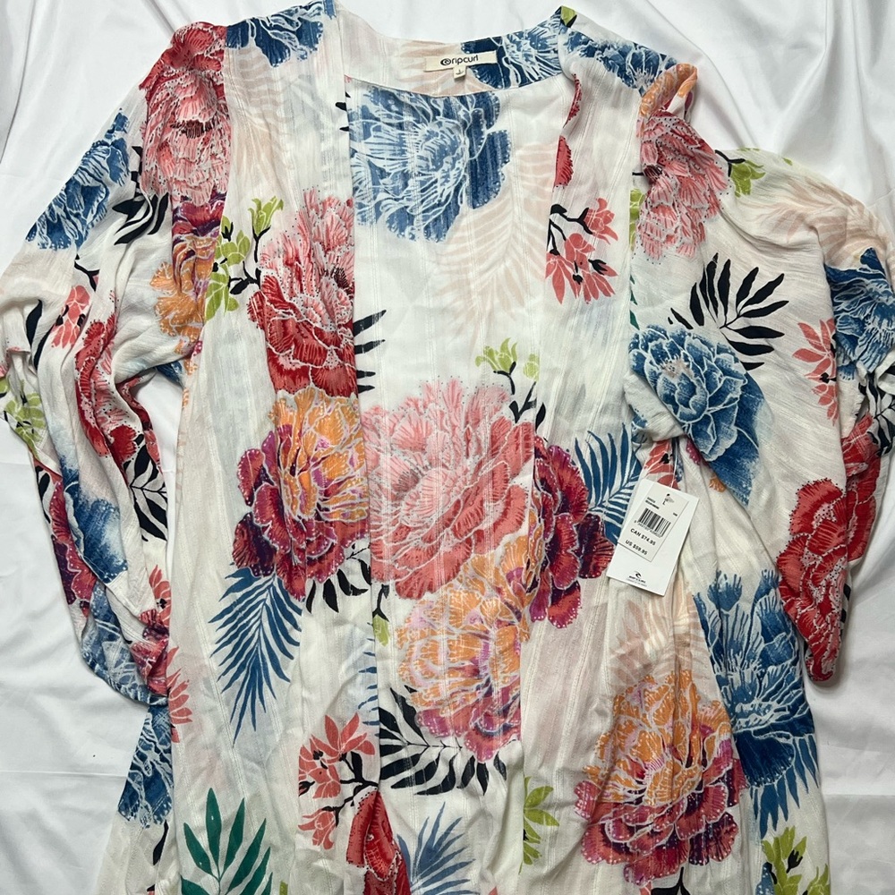 Rip Curl White Floral Lightweight Kimono